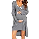 SWOMOG Womens Maternity Robe 2 Piece Nursing Nightgown for Breastfeeding 3 in 1 Labor Delivery Nursing Dress Lace Bathrobe