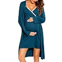 SWOMOG Womens Maternity Robe 2 Piece Nursing Nightgown for Breastfeeding 3 in 1 Labor Delivery Nursing Dress Lace Bathrobe