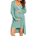 SWOMOG Womens Maternity Robe 2 Piece Nursing Nightgown for Breastfeeding 3 in 1 Labor Delivery Nursing Dress Lace Bathrobe