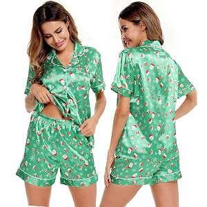 SWOMOG Womens Silk Satin Pajamas Set Short