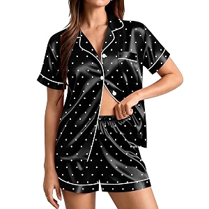 SWOMOG Womens Silk Satin Pajamas Set Short
