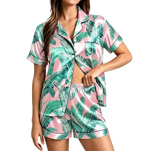 SWOMOG Womens Silk Satin Pajamas Set Short