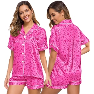 SWOMOG Womens Silk Satin Pajamas Set Short