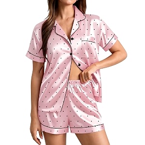 SWOMOG Womens Silk Satin Pajamas Set Short