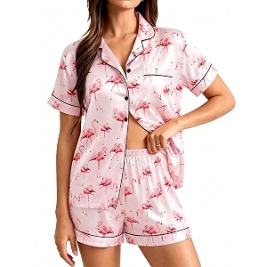 SWOMOG Womens Silk Satin Pajamas Set Short