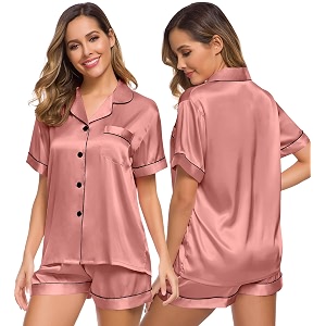 SWOMOG Womens Silk Satin Pajamas Set Short