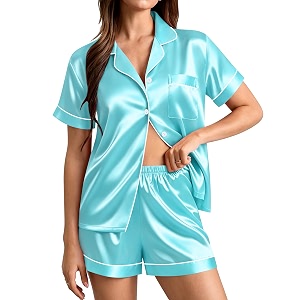 SWOMOG Womens Silk Satin Pajamas Set Short