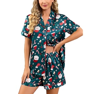 SWOMOG Womens Silk Satin Pajamas Set Short