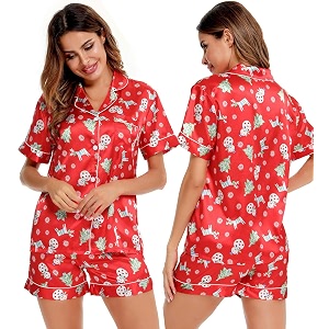 SWOMOG Womens Silk Satin Pajamas Set Short