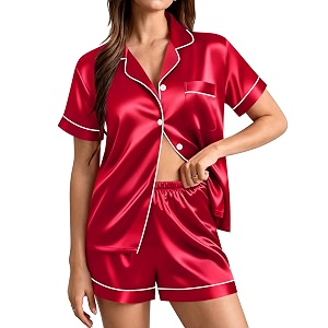 SWOMOG Womens Silk Satin Pajamas Set Short