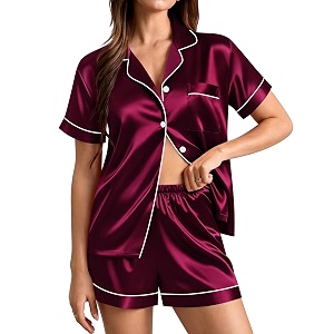 SWOMOG Womens Silk Satin Pajamas Set Short