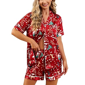 SWOMOG Womens Silk Satin Pajamas Set Short