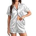 SWOMOG Womens Silk Satin Pajamas Set Short