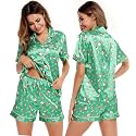 SWOMOG Womens Silk Satin Pajamas Set Short