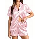 SWOMOG Womens Silk Satin Pajamas Set Short