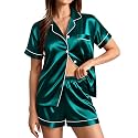 SWOMOG Womens Silk Satin Pajamas Set Short