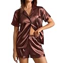 SWOMOG Womens Silk Satin Pajamas Set Short