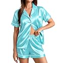 SWOMOG Womens Silk Satin Pajamas Set Short