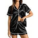 SWOMOG Womens Silk Satin Pajamas Set Short
