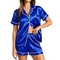 SWOMOG Womens Silk Satin Pajamas Set Short
