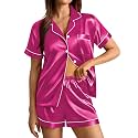 SWOMOG Womens Silk Satin Pajamas Set Short