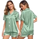 SWOMOG Womens Silk Satin Pajamas Set Short
