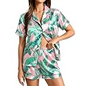 SWOMOG Womens Silk Satin Pajamas Set Short