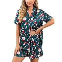 SWOMOG Womens Silk Satin Pajamas Set Short