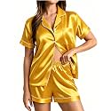 SWOMOG Womens Silk Satin Pajamas Set Short