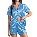 SWOMOG Womens Silk Satin Pajamas Set Short