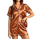 SWOMOG Womens Silk Satin Pajamas Set Short