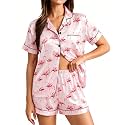SWOMOG Womens Silk Satin Pajamas Set Short