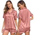 SWOMOG Womens Silk Satin Pajamas Set Short