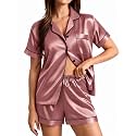 SWOMOG Womens Silk Satin Pajamas Set Short