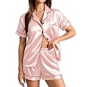 SWOMOG Womens Silk Satin Pajamas Set Short