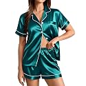 SWOMOG Womens Silk Satin Pajamas Set Short
