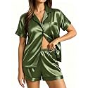 SWOMOG Womens Silk Satin Pajamas Set Short