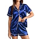 SWOMOG Womens Silk Satin Pajamas Set Short