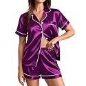SWOMOG Womens Silk Satin Pajamas Set Short