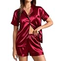 SWOMOG Womens Silk Satin Pajamas Set Short
