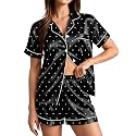 SWOMOG Womens Silk Satin Pajamas Set Short