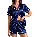 SWOMOG Womens Silk Satin Pajamas Set Short