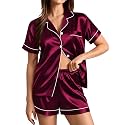 SWOMOG Womens Silk Satin Pajamas Set Short