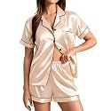 SWOMOG Womens Silk Satin Pajamas Set Short