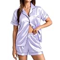 SWOMOG Womens Silk Satin Pajamas Set Short