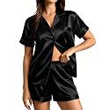 SWOMOG Womens Silk Satin Pajamas Set Short