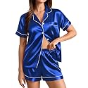 SWOMOG Womens Silk Satin Pajamas Set Short