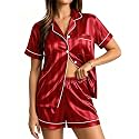 SWOMOG Womens Silk Satin Pajamas Set Short
