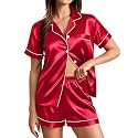 SWOMOG Womens Silk Satin Pajamas Set Short