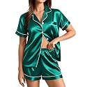 SWOMOG Womens Silk Satin Pajamas Set Short